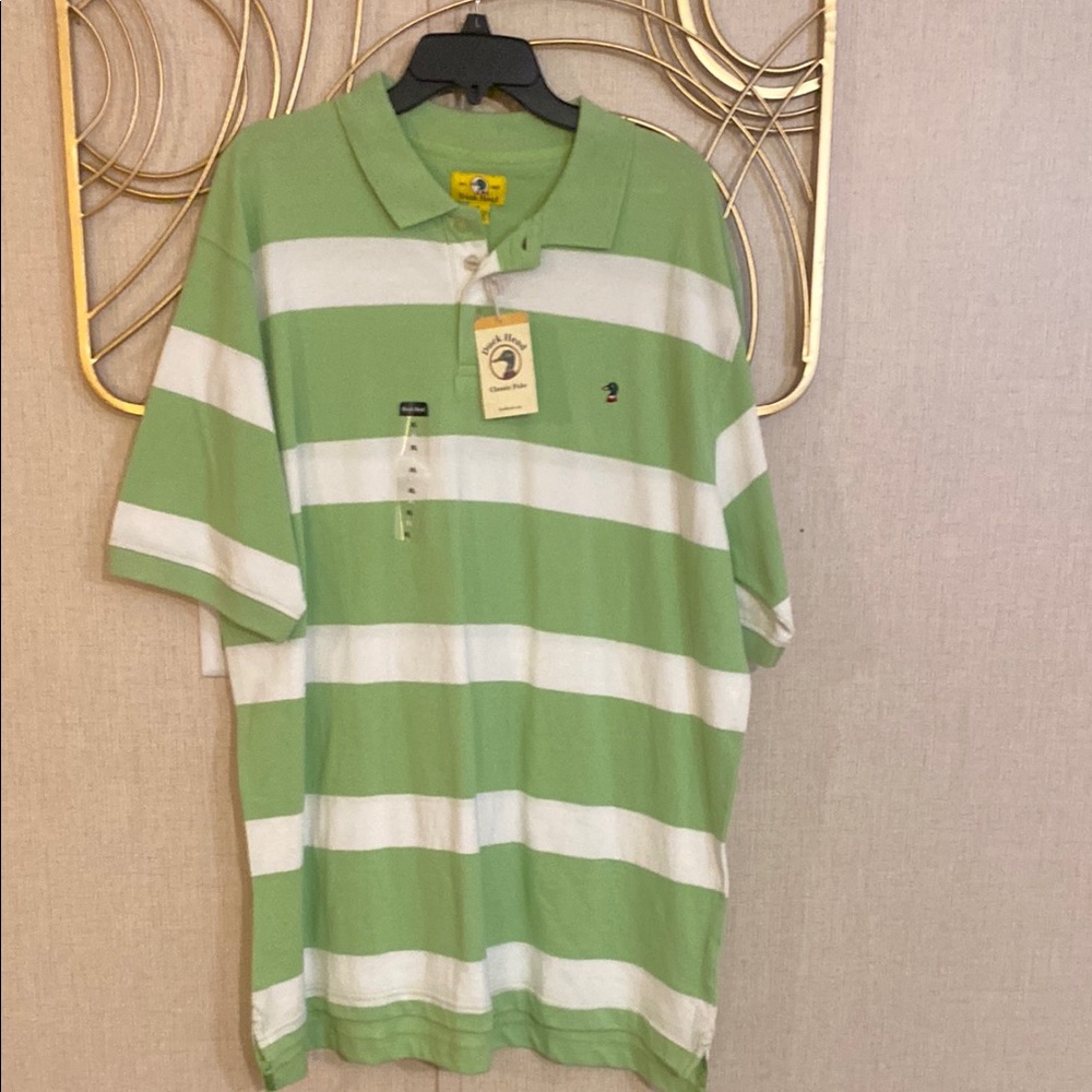 Duck Head Green and White Polo Shirt with Stripes